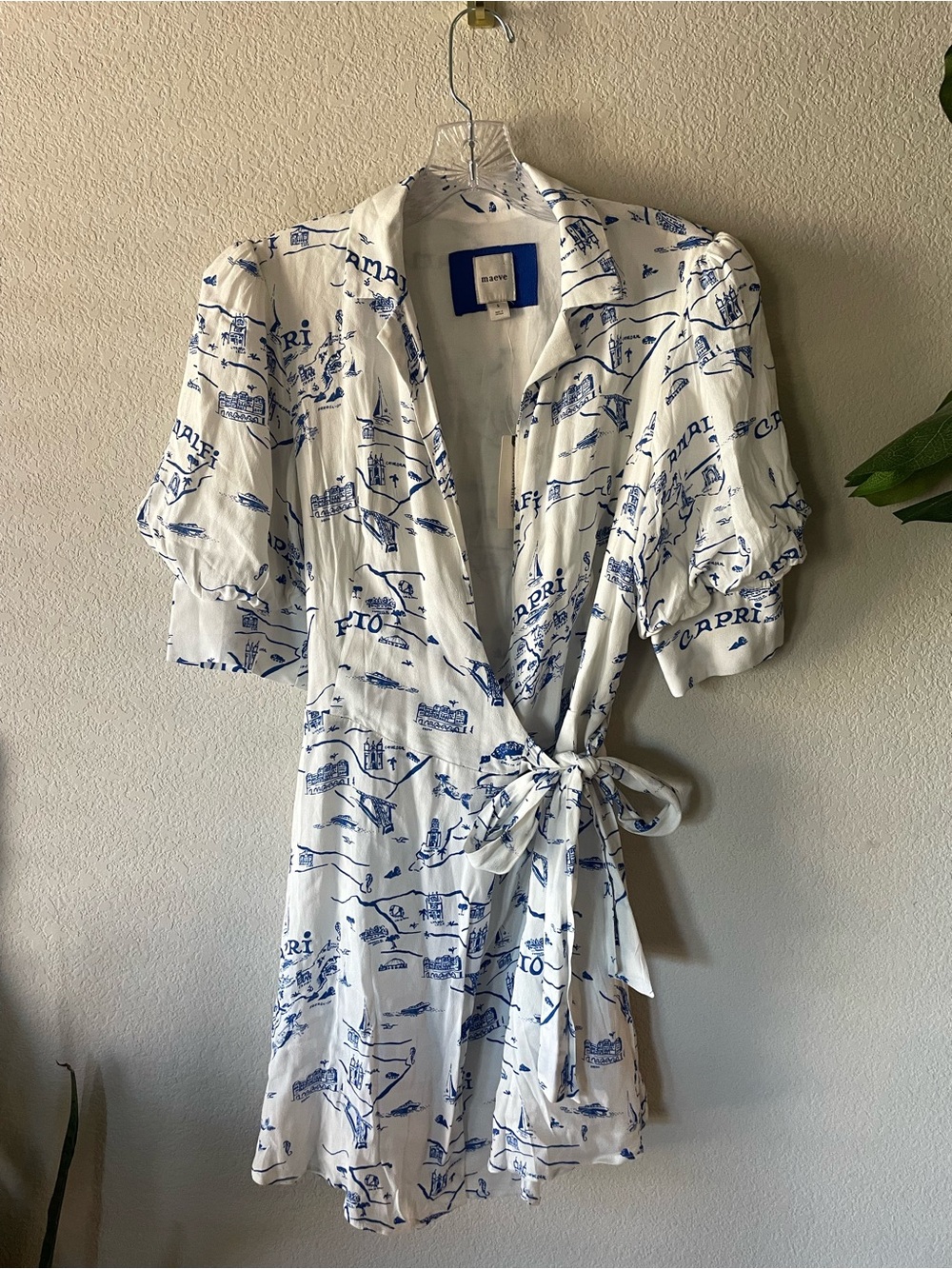 Maeve Blue & White Capri Print Wrap Dress